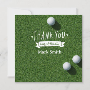 Golf balls on green grass thank you card