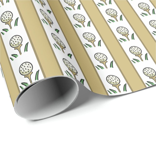 Golf Balls on Tee Gold and White Wrapping Paper (Roll Corner)