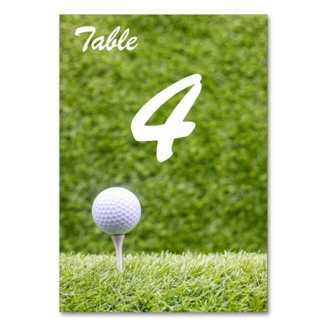 Golf balls on tee on green grass table number (Front)