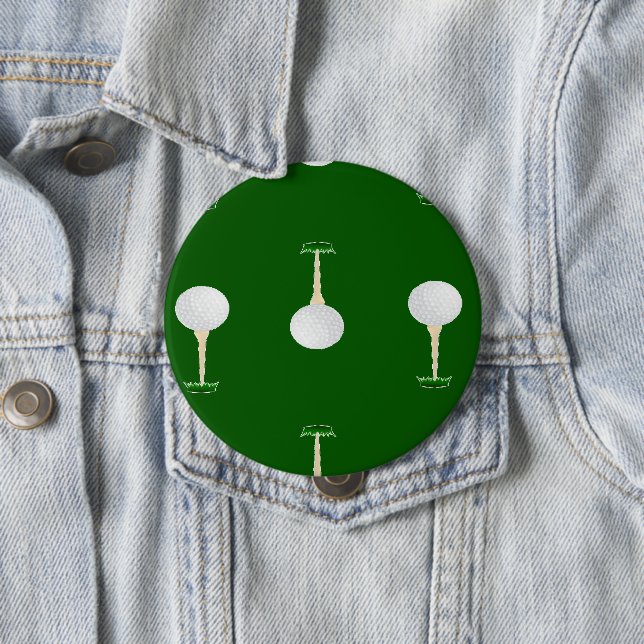 Golf balls pattern on green 10 cm round badge (In Situ)