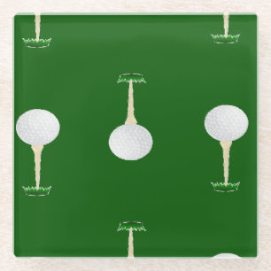 Golf balls pattern on green glass coaster