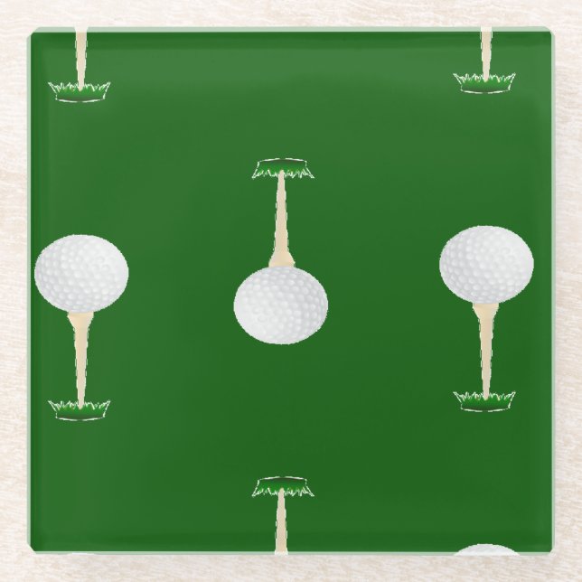 Golf balls pattern on green glass coaster (Front)