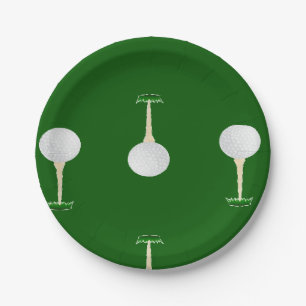 Golf balls pattern on green paper plate