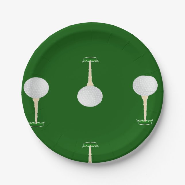 Golf balls pattern on green paper plate (Front)