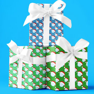 Golf Balls Santa's Hat & Snowflakes Colorful Wrapping Paper Sheet