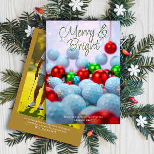 Golf Balls & Shiny Ornaments • Family Photo Gold Holiday Card