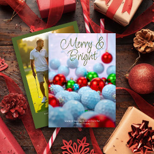Golf Balls & Shiny Ornaments • Family Photo Green Holiday Card