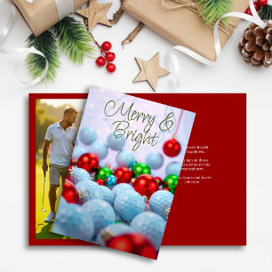 Golf Balls & Shiny Ornaments • Family Photo Red Holiday Card