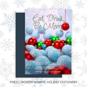 Golf Balls & Shiny Ornaments Holiday Party Invitation