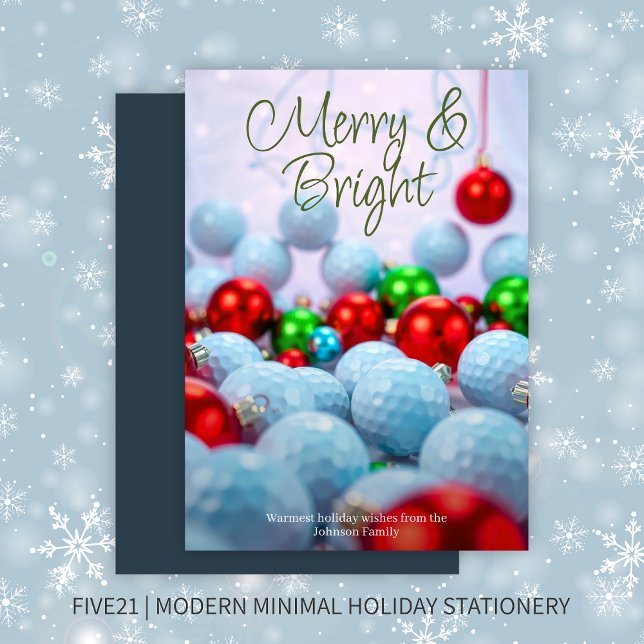Golf Balls & Shiny Ornaments • Navy Blue Holiday Card (Creator Uploaded)