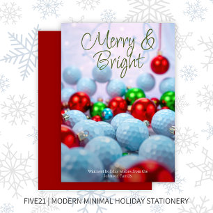 Golf Balls & Shiny Ornaments • Red Holiday Card