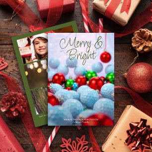 Golf Balls & Shiny Ornaments • Three Photo Green Holiday Card