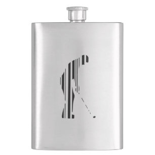 GOLF BAR CODE Golfer Golfing Sports Pattern Design Hip Flask