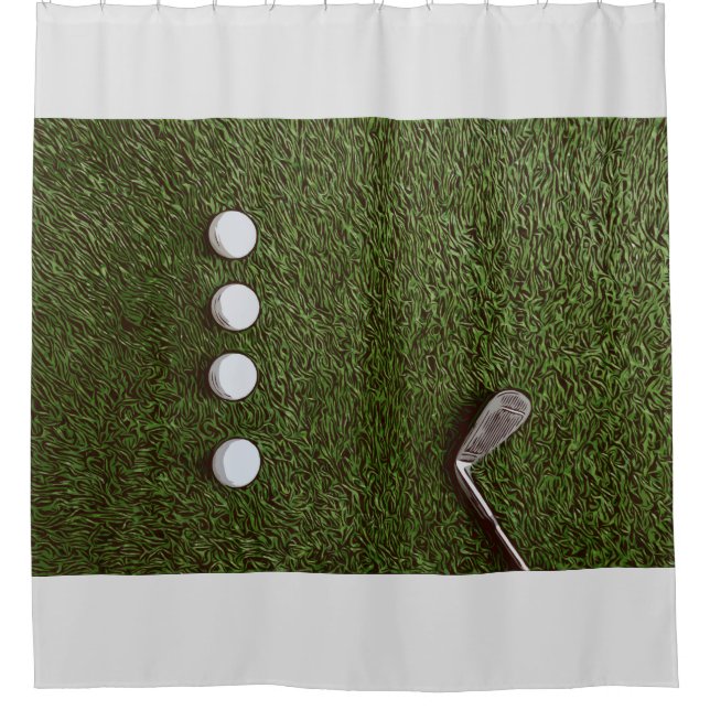 Golf bathroom with golf ball with putter shower curtain (Front)