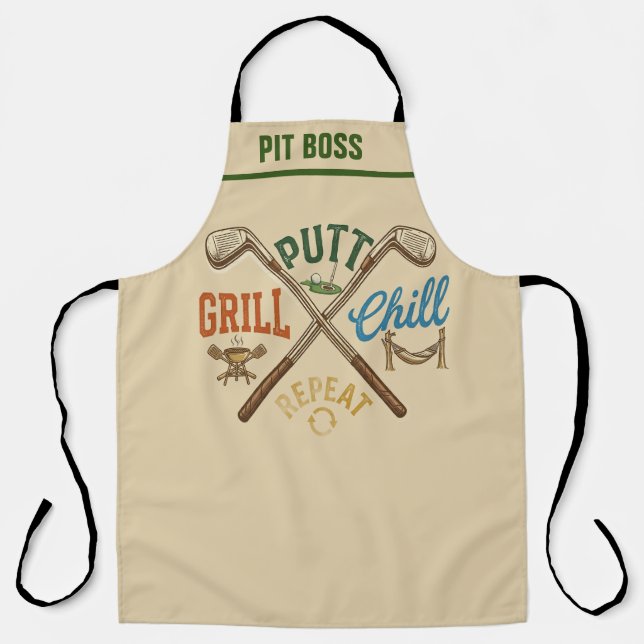 Golf BBQ Apron - Putt Grill Chill Repeat Funny (Front)
