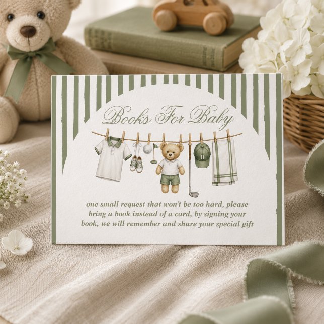Golf Bear Baby Shower Book Request Enclosure Card (Creator Uploaded)