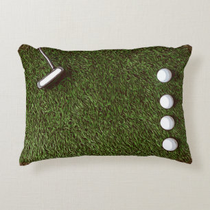 Golf bedroom with golf ball  with putter on  grass decorative cushion