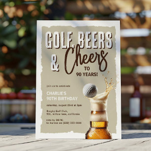 Golf, Beers & Cheers to 90 Years Birthday Invitation