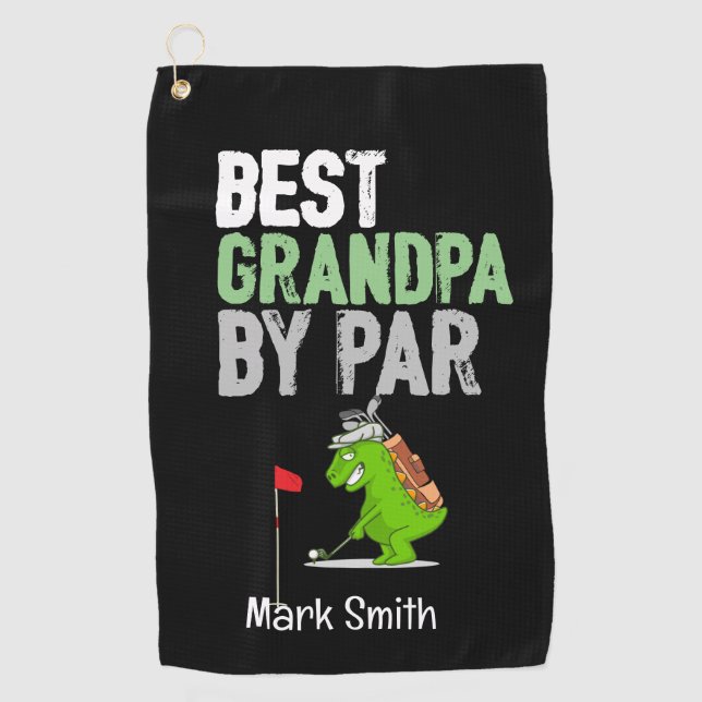 Golf  Best Grandpa by Par with Dinosaur Funny   Golf Towel (Front)