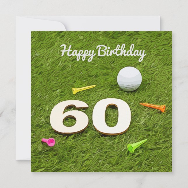 Golf Birthday Card 60th Birthday golf ball and tee (Front)