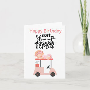 Golf  birthday girl on golf cart pink theme card