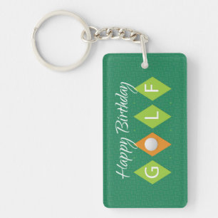Golf Birthday Green Diamond Shapes Key Ring