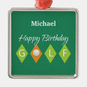 Golf Birthday Green Diamond Shapes Metal Ornament