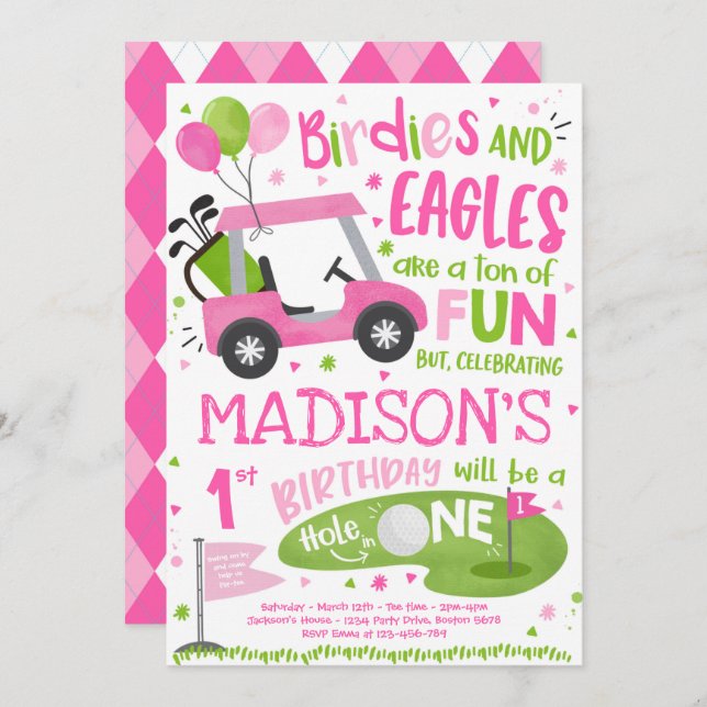 Golf Birthday Hole In One Golf 1st Birthday Party  Invitation (Front/Back)