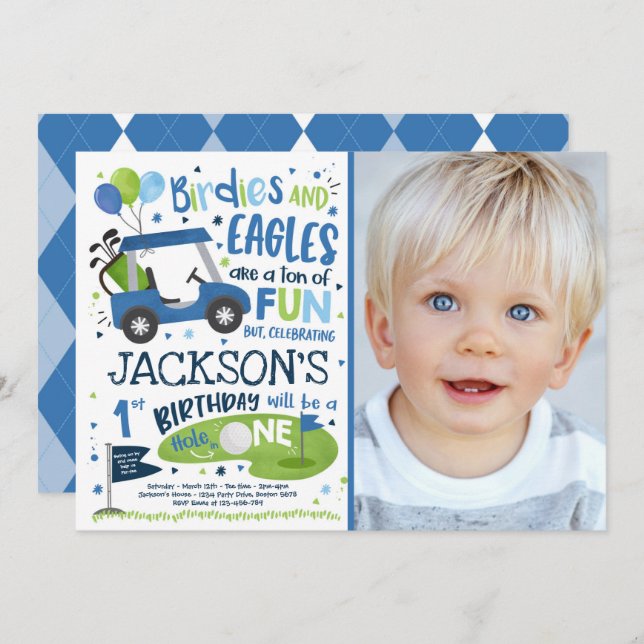 Golf Birthday Hole In One Golf 1st Birthday Party Invitation (Front/Back)