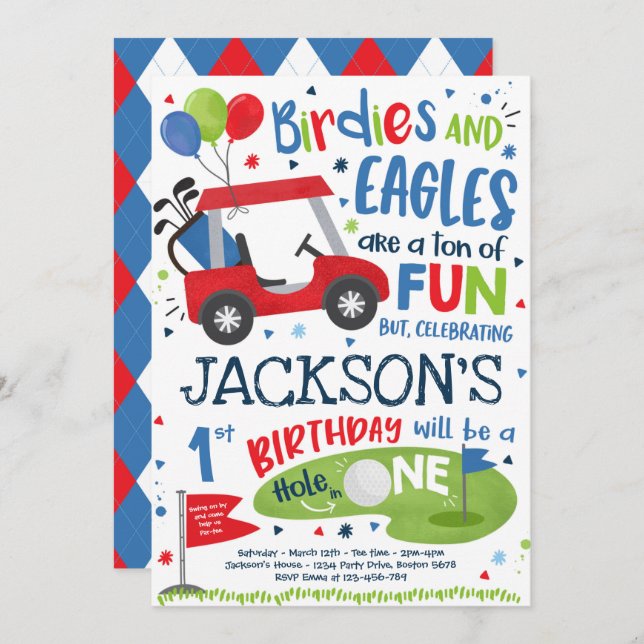 Golf Birthday Hole In One Golf 1st Birthday Party  Invitation (Front/Back)