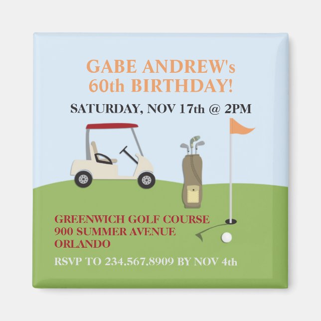 Golf Birthday Invitation Magnet (Front)
