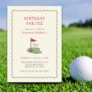 Golf Birthday Party  Any Age Hand Drawn Modern  Invitation