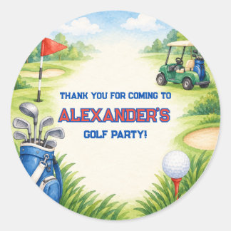 Golf Birthday Party Custom Name Classic Round Sticker