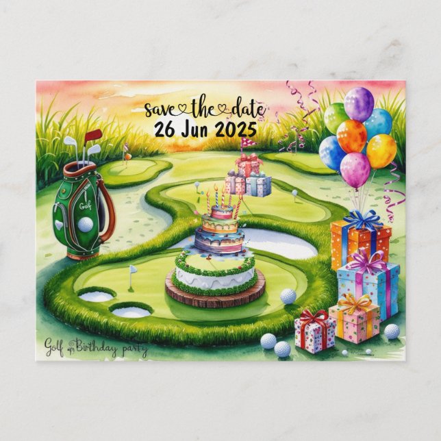 Golf  Birthday Party decoration on the course  Invitation Postcard (Front)