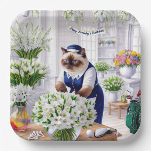 Golf Birthday Party for Cat Lover Golfer Paper Plate