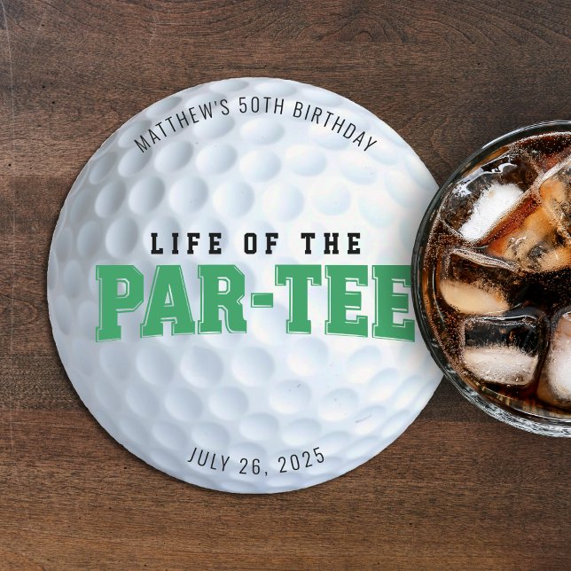 Golf Birthday Party Life of the Par Tee 50th Bday Round Paper Coaster (Golf Birthday Party Life of the Par Tee 50th Bday Coaster)