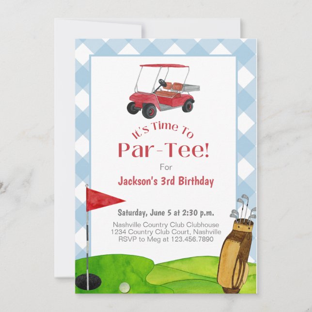 Golf Birthday Party Retirement Blue Watercolor Invitation (Front)