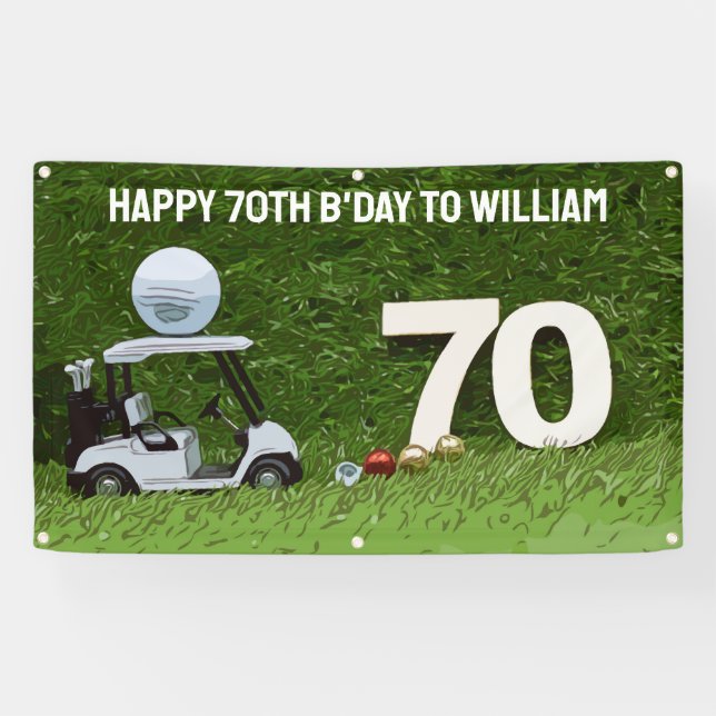 Golf  Birthday Party to golfer with cart and ball Banner (Horizontal)