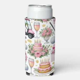 Golf Birthday Pink themed for Woman Golfer Seltzer Can Cooler