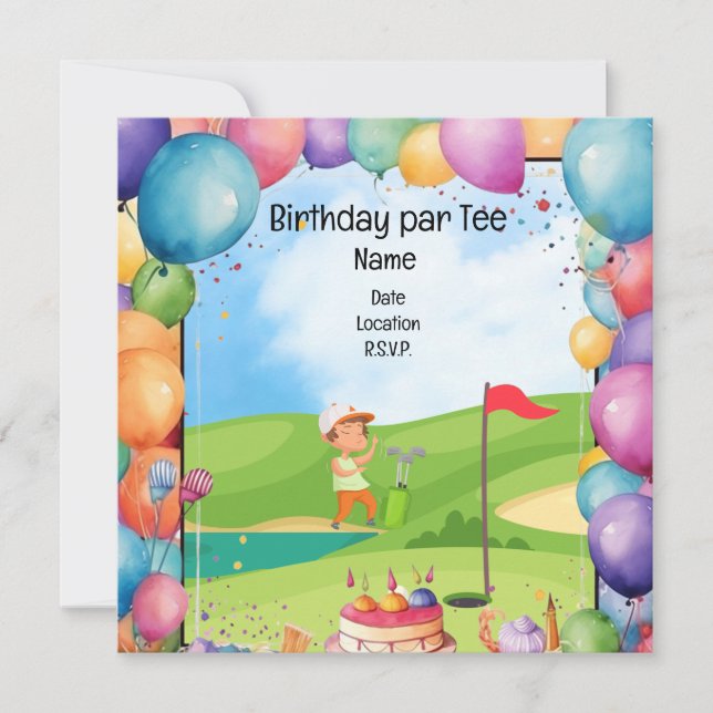 Golf Birthday theme for kid golfer Party Save The Date (Front)