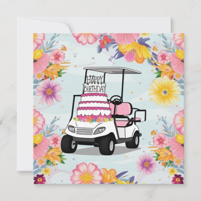 Golf Birthday Themed with golf cart for Golfer Card (Front)
