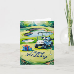 Golf Birthday with golf cart for golfer Card