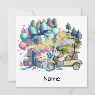 Golf Birthday with golf cart for golfer Card