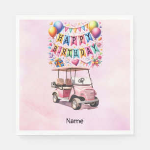 Golf Birthday with golf cart for golfer Napkin