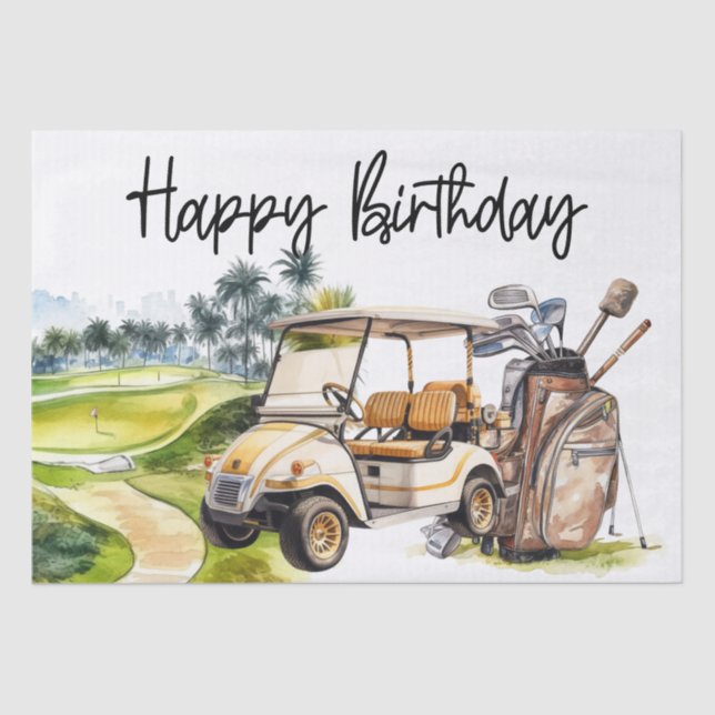 Golf Birthday with golf cart   watercolor Tissue Paper (Front)