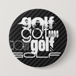Golf; Black & Dark Grey Stripes 7.5 Cm Round Badge