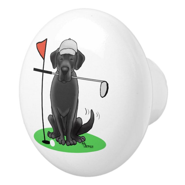 Golf Black Labrador Retriever Dog - Cute Ceramic Knob (Right)