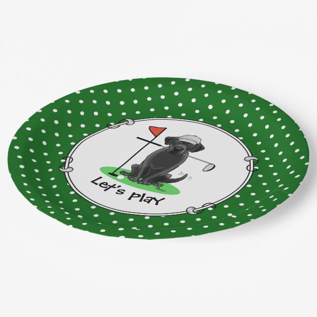 Golf Black Labrador Retriever Dog - Cute Paper Plate (Angled)