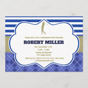 Golf Blue Gold Adult Retirement Party Invitation