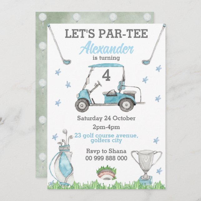 Golf Blue Par-Tee Birthday Invitation (Front/Back)